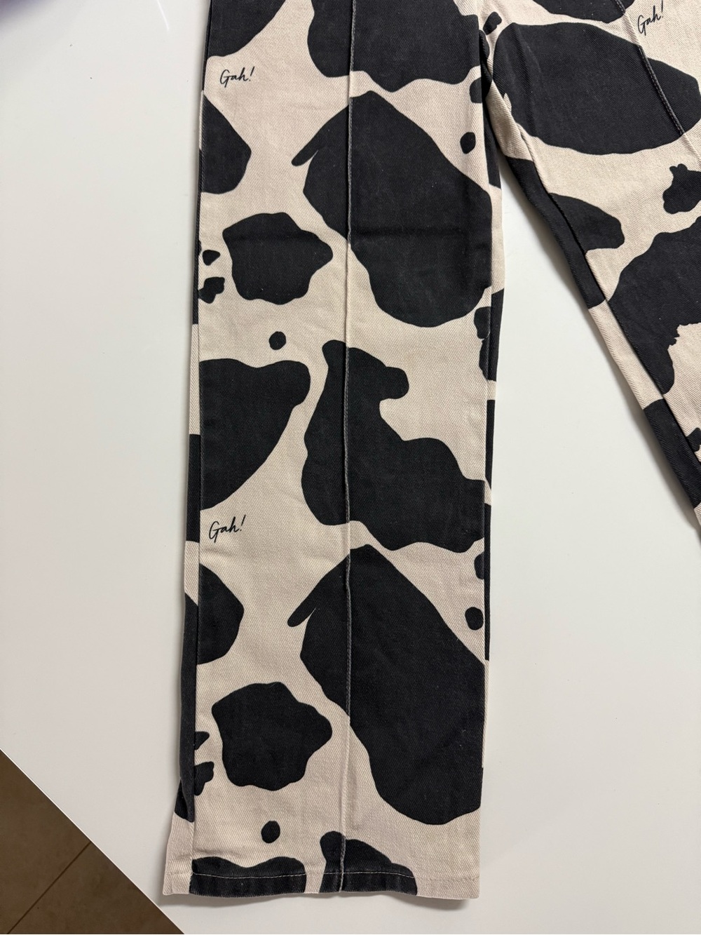 Lisa Says Gah Black and Cream Cow-Print Wide Leg Jeans - Picture 3 of 9